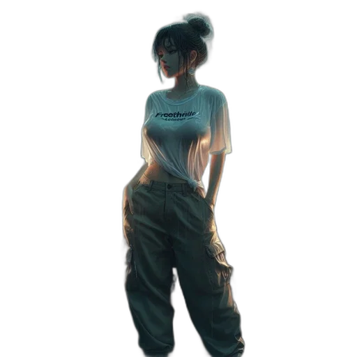 jacket, staff, dress, cyberpunk transparent PNG cut-out