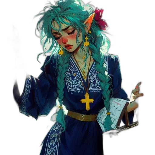 dress, staff, jewelry, fantasy art transparent PNG cut-out