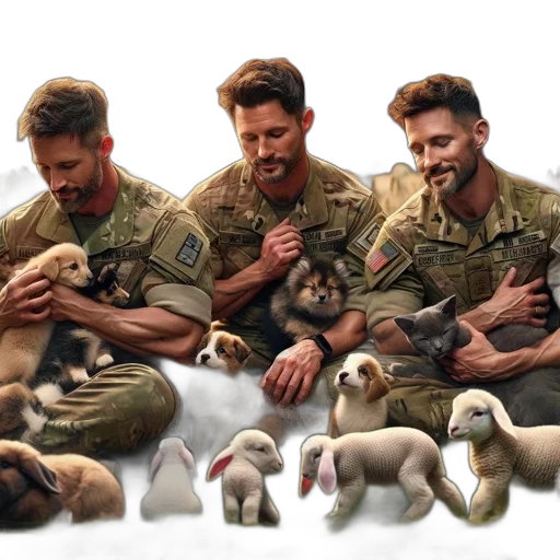 concept art, photorealistic, three, men transparent PNG cut-out