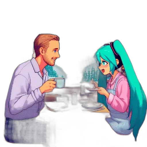 food, robot, bottle, vaporwave transparent PNG cut-out