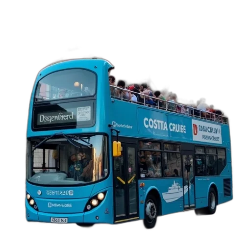 3d render, blue, double-decker, bus transparent PNG cut-out