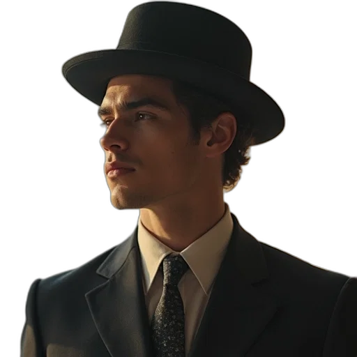 hat, staff, face, jacket transparent PNG cut-out