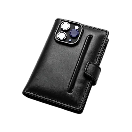 black, leather, wallet, textured transparent PNG cut-out