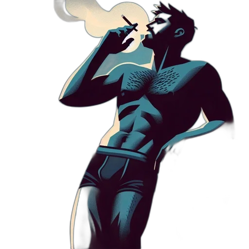 mask, jacket, staff, comic book art transparent PNG cut-out