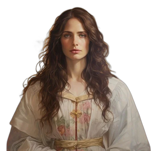 dress, face, jewelry, staff transparent PNG cut-out