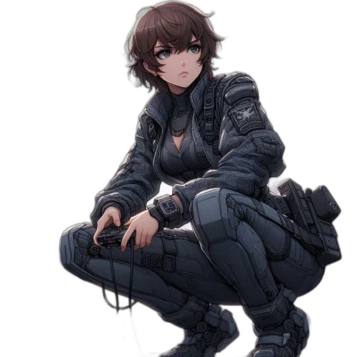 jacket, weapon, robot, staff transparent PNG cut-out