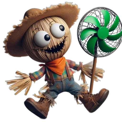 cartoon, animated, whimsical, scarecrow transparent PNG cut-out