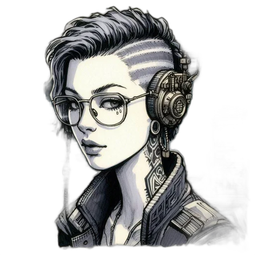 face, jacket, hair, cyberpunk transparent PNG cut-out