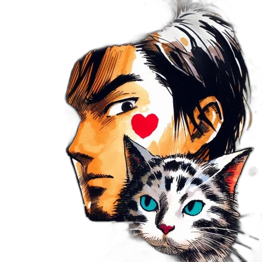 animal, comic book art, anime, watercolor transparent PNG cut-out