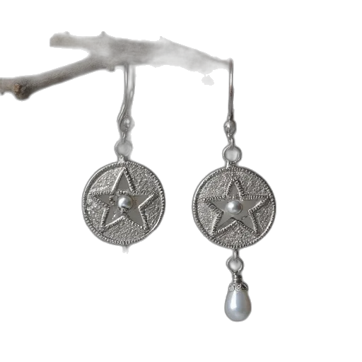 jewelry, silver, moon, pentagram transparent PNG cut-out