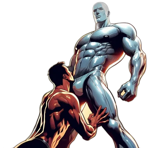 comic book art, concept art, two, contrasting transparent PNG cut-out