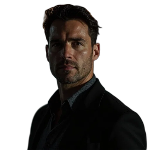 staff, jacket, face, weapon transparent PNG cut-out