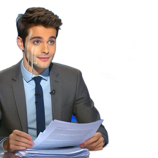 anchorman, reads, news, spattered transparent PNG cut-out