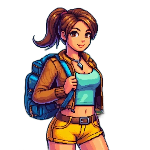 jacket, staff, pixel art, concept art transparent PNG cut-out