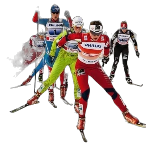 group, skiers, race, one transparent PNG cut-out