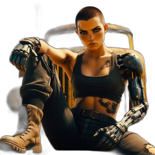 robot, weapon, jacket, cyberpunk transparent PNG cut-out