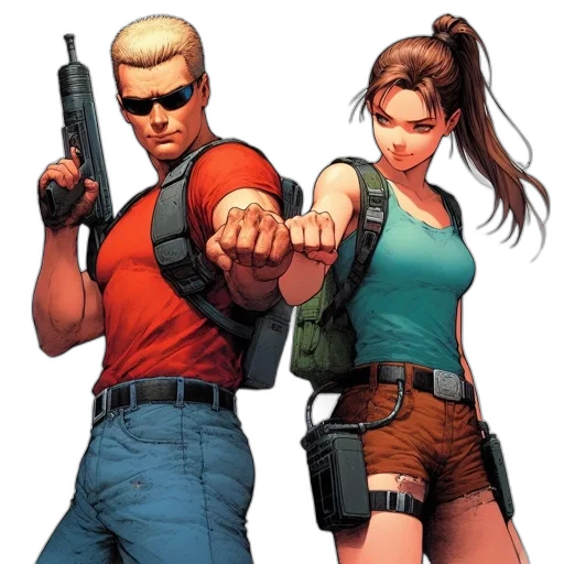 comic book art, concept art, two, animated transparent PNG cut-out