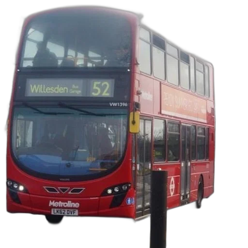red, double-decker, bus, route transparent PNG cut-out