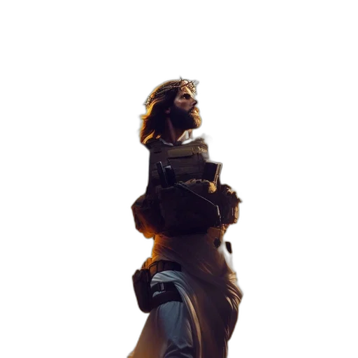 jacket, robot, staff, sword transparent PNG cut-out