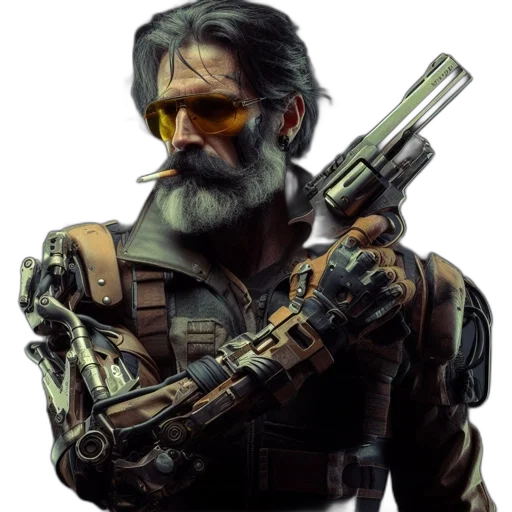 weapon, face, concept art, cyberpunk transparent PNG cut-out