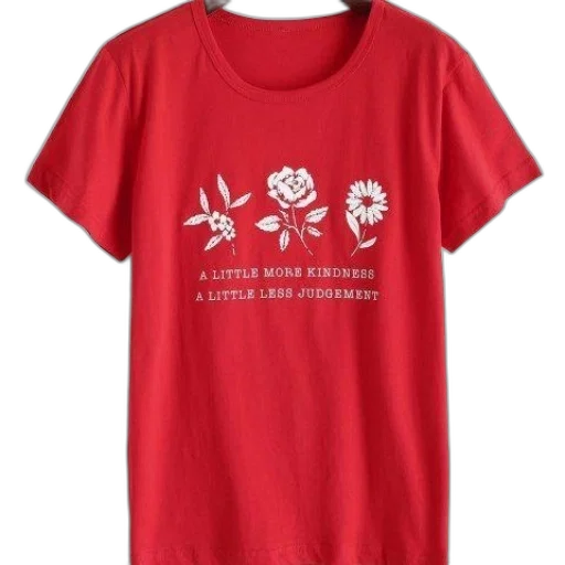 red, t-shirt, white, floral transparent PNG cut-out