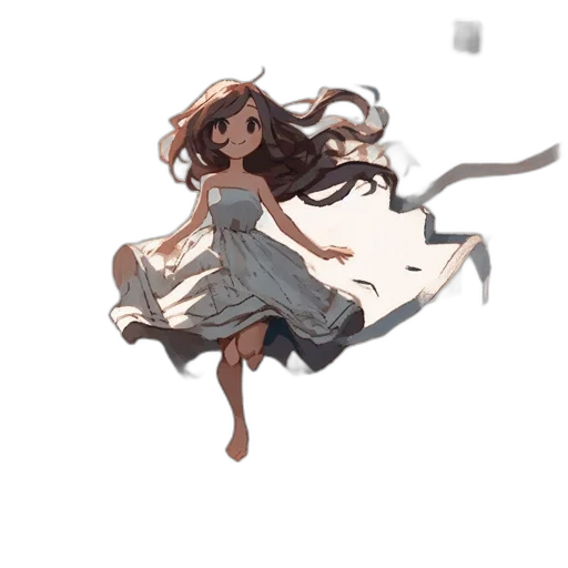 dress, hair, creature, staff transparent PNG cut-out
