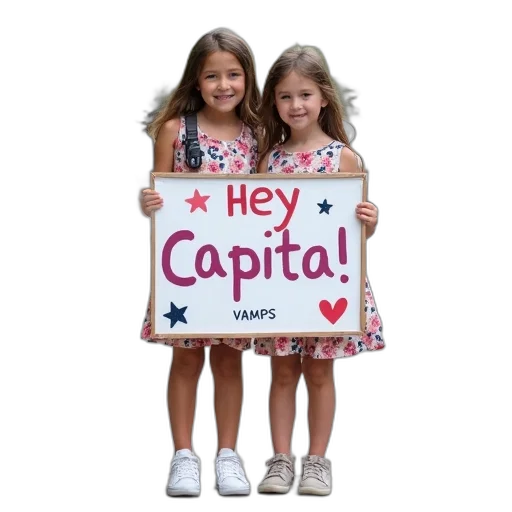 two, young, girls, standing transparent PNG cut-out