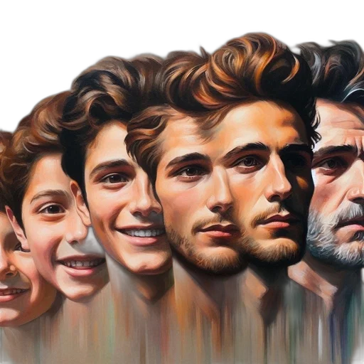face, hair, oil painting, photorealistic transparent PNG cut-out
