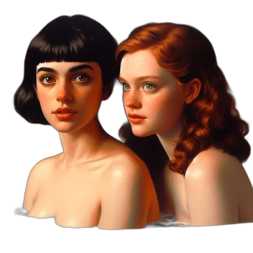 crown, face, hair, oil painting transparent PNG cut-out