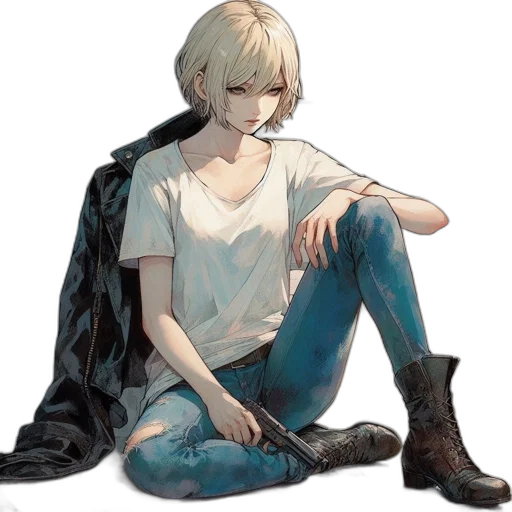 jacket, face, dress, weapon transparent PNG cut-out