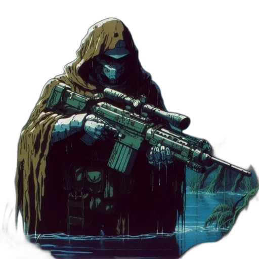 weapon, jacket, mask, concept art transparent PNG cut-out