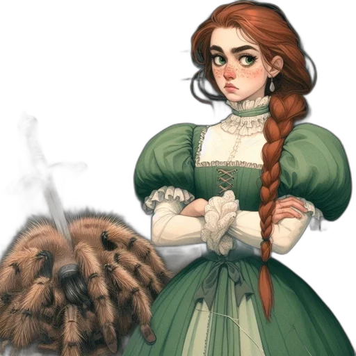 hair, dress, staff, fantasy art transparent PNG cut-out