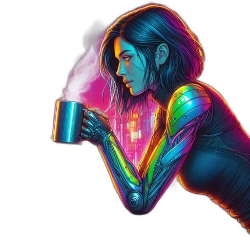 robot, bottle, jacket, comic book art transparent PNG cut-out