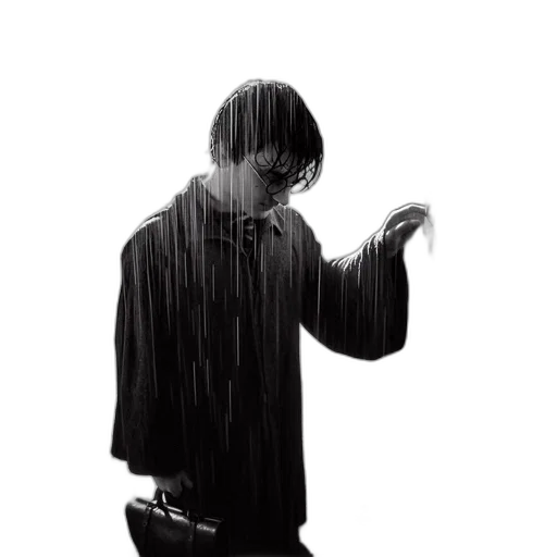 jacket, umbrella, staff, photorealistic transparent PNG cut-out