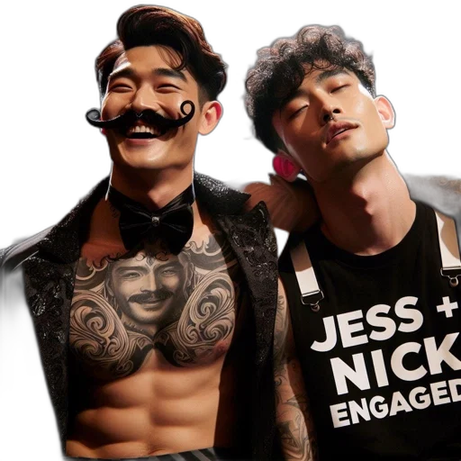 two, men, one, elaborate transparent PNG cut-out