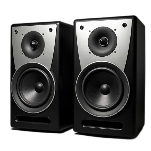 pair, modern, sleek, speakers transparent PNG cut-out