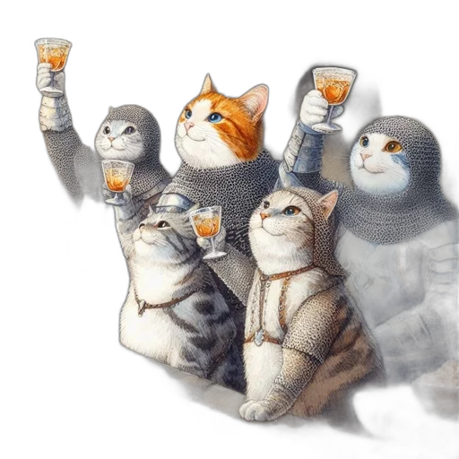 concept art, anthropomorphic, cats, wear transparent PNG cut-out