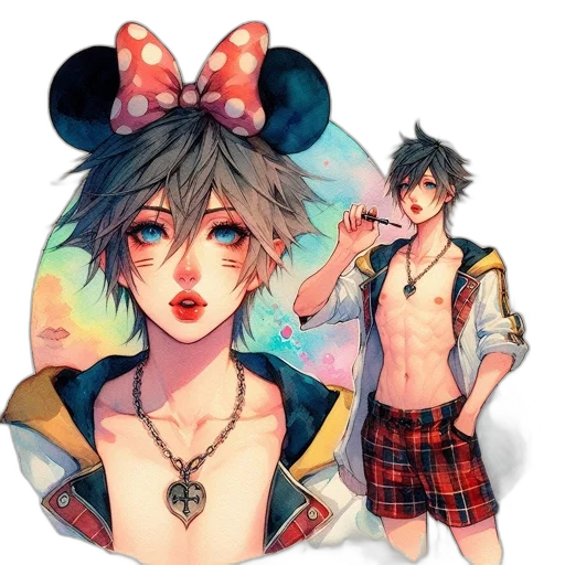 anime, watercolor, fantasy art, pixel art transparent PNG cut-out