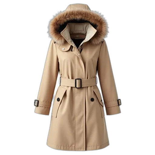 jacket, beige, raincoat, fur-lined transparent PNG cut-out