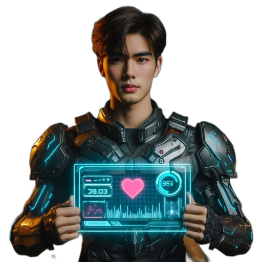 robot, jacket, weapon, face transparent PNG cut-out