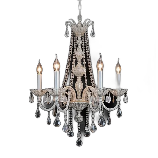 3d render, silver, chandelier, intricate transparent PNG cut-out