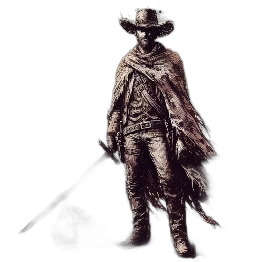 jacket, sword, staff, hat transparent PNG cut-out