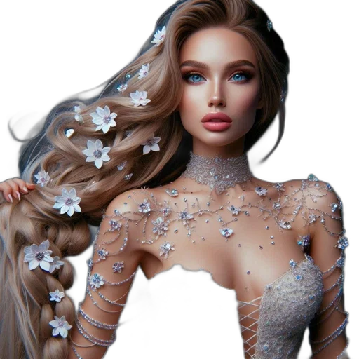 dress, jewelry, hair, fantasy art transparent PNG cut-out