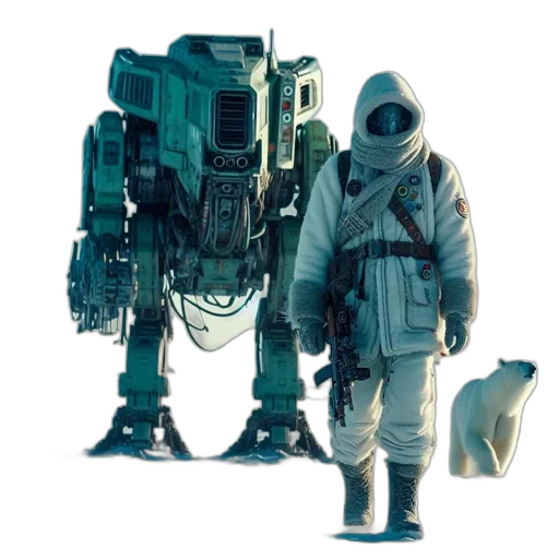robot, jacket, creature, weapon transparent PNG cut-out