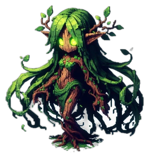 creature, tree, staff, hair transparent PNG cut-out