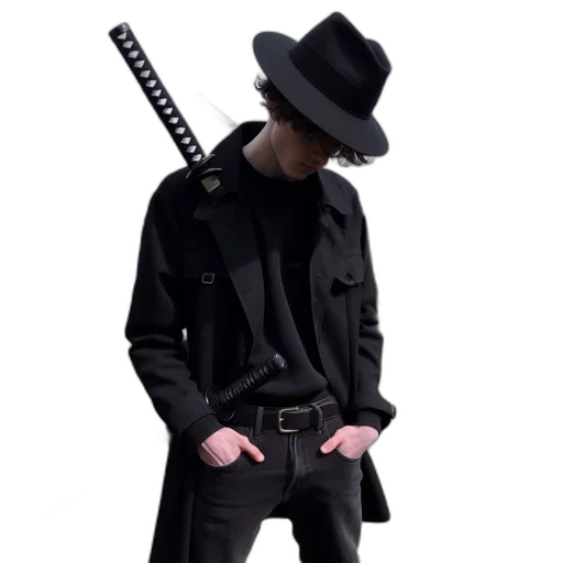 staff, jacket, sword, hat transparent PNG cut-out