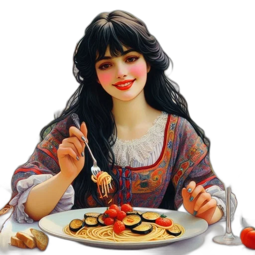 food, dress, oil painting, photorealistic transparent PNG cut-out