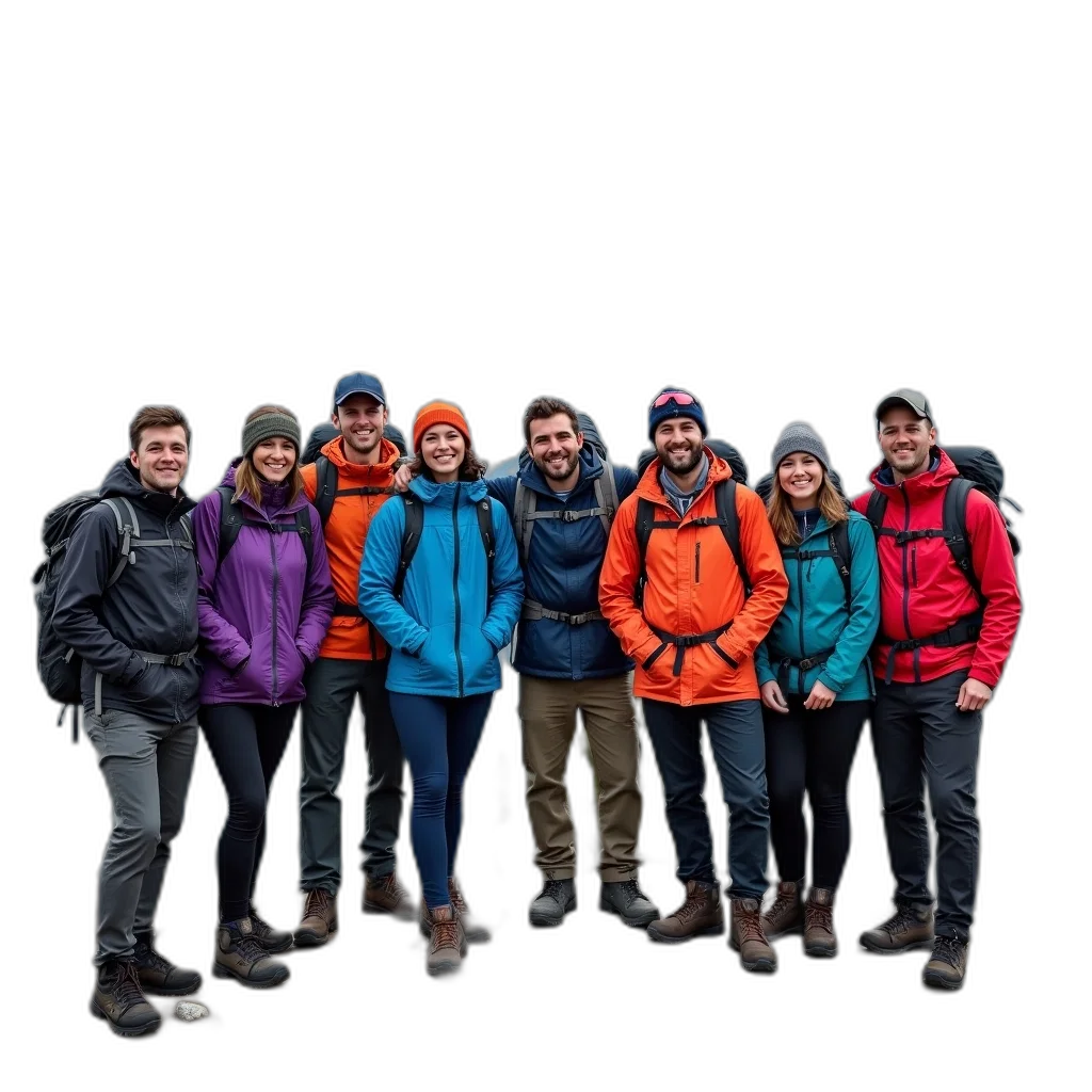staff, jacket, group, hikers transparent PNG cut-out