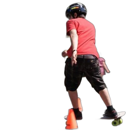person, red, shirt, skateboarding transparent PNG cut-out