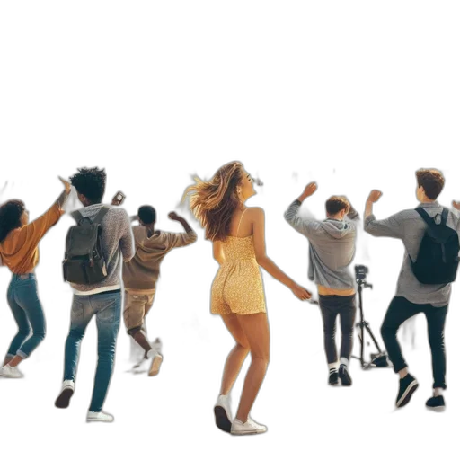 concept art, watercolor, city street, students transparent PNG cut-out